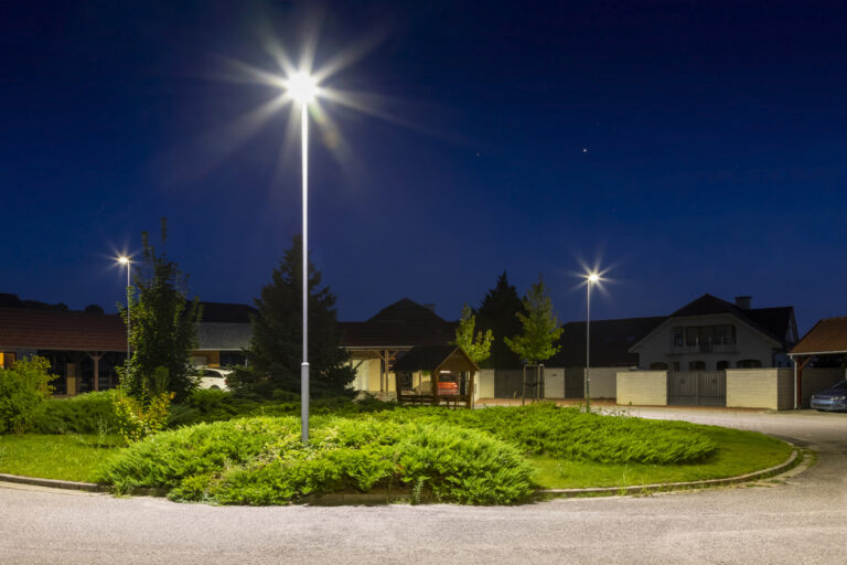 modern led illumination on quiet residential area